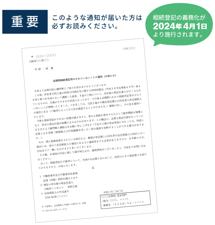 「長期間相続登記がされていないことの通知」